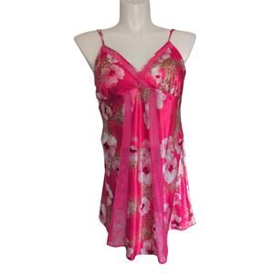Pink Satin Babydoll Slip Dress XXL Y2K Lace Trim Coquette Fairy Dainty Floral